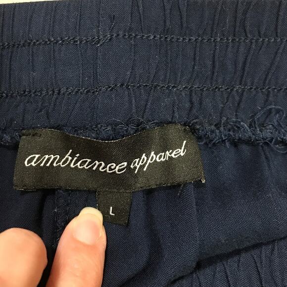 Ambiance Apparel Navy Blue Sheer Short Shorts Lace Hem L - Picture 3 of 6